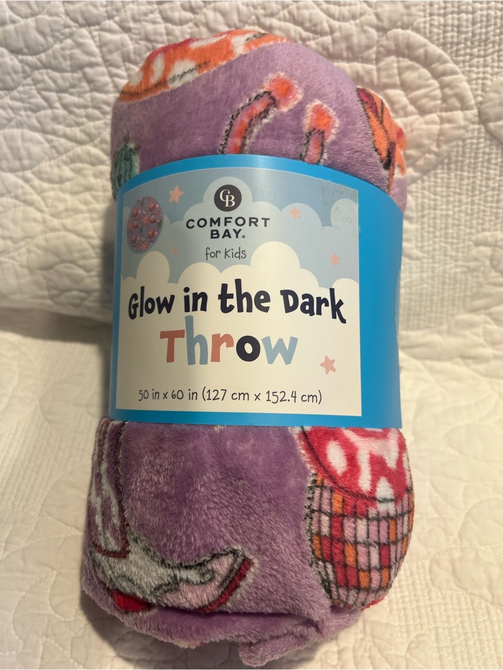 Comfort Bay Kids Glow In The Dark Purple Western Theme Throw Blanket 50x60 NWT